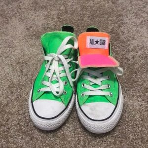 Neon Green Double Tongue Converse